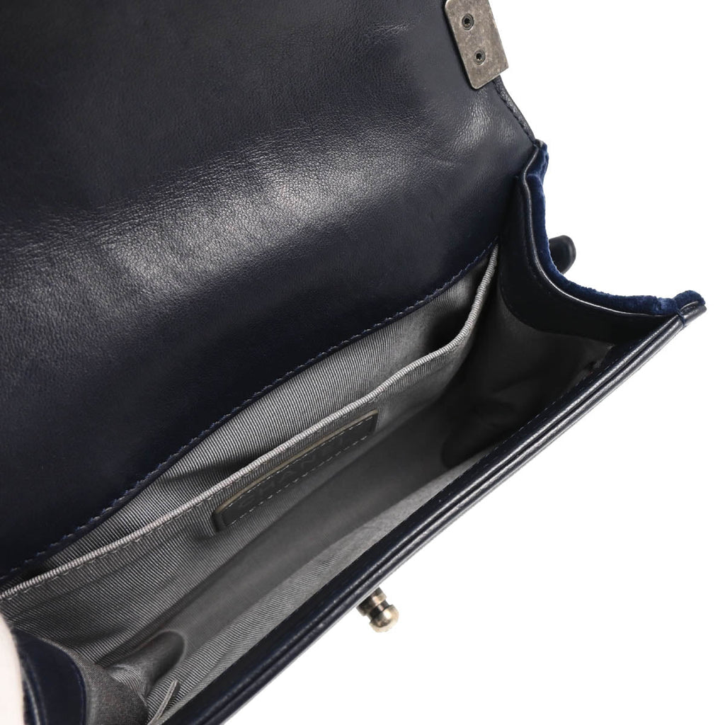 Boy Chanel 2013-2014 Navy Velours Small Chain Shoulder Bag