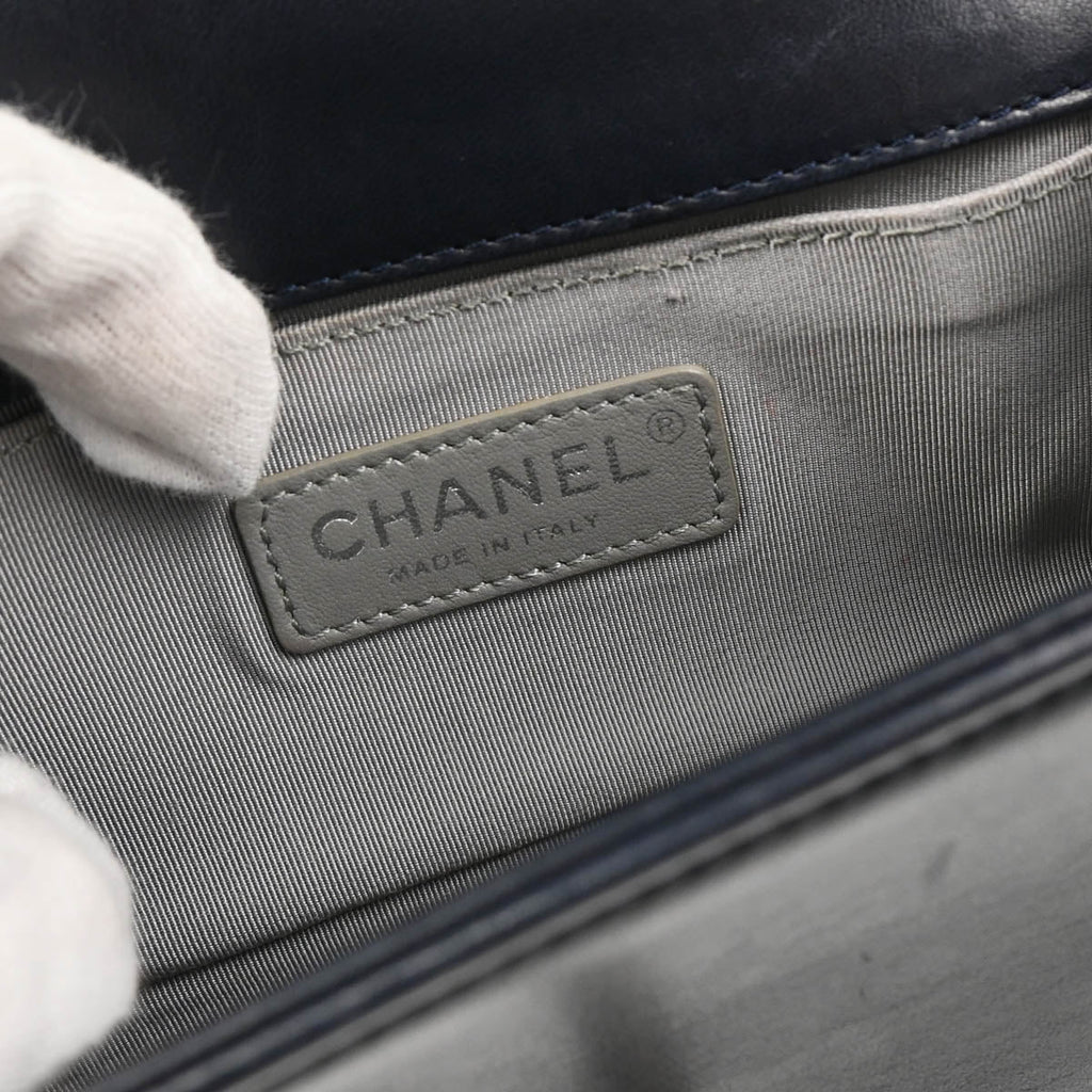 Boy Chanel 2013-2014 Navy Velours Small Chain Shoulder Bag