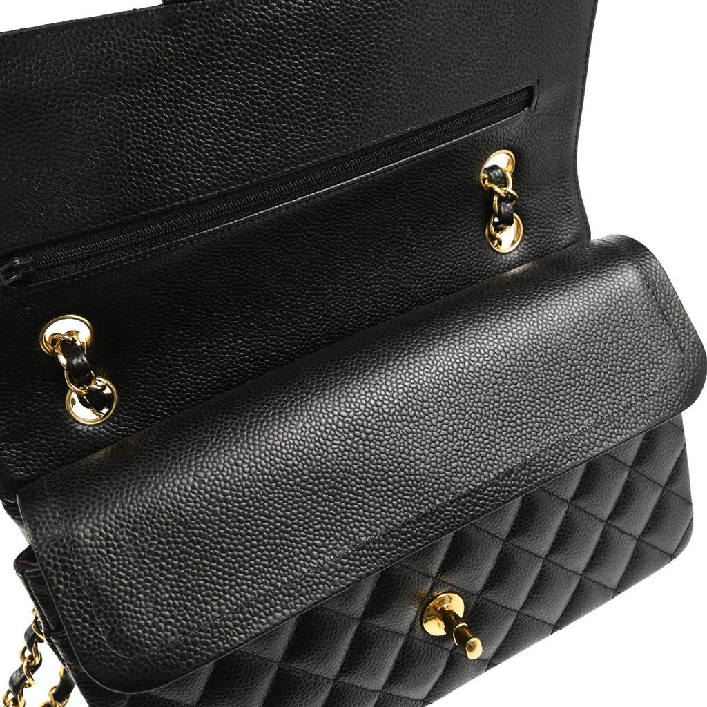 Chanel 2016-2017 Black Caviar Medium Classic Double Flap Shoulder Bag