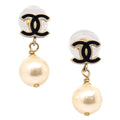 Chanel Dangle Piercing Earrings Costume Pearl Gold B11C