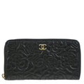 Chanel 2018-2019 Black Lambskin Camellia Long Wallet