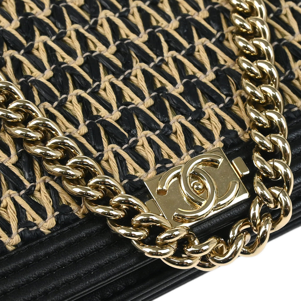 Boy Chanel 2019 Black Raffia Calfskin WOC Shoulder Wallet Bag
