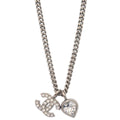 Chanel CC Chain Necklace Pendant Rhinestone Silver D10A