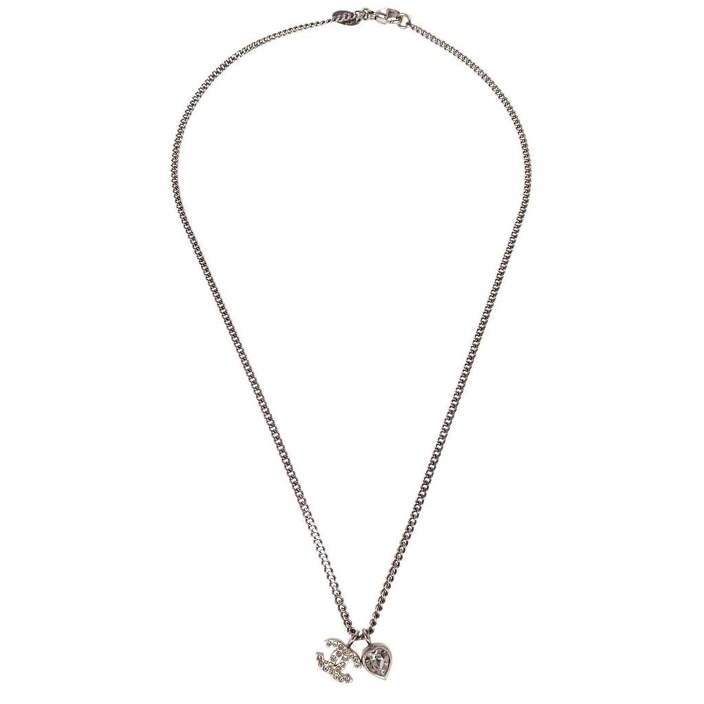 Chanel CC Chain Necklace Pendant Rhinestone Silver D10A