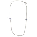 Chanel CC Chain Necklace Rhinestone Silver A15P