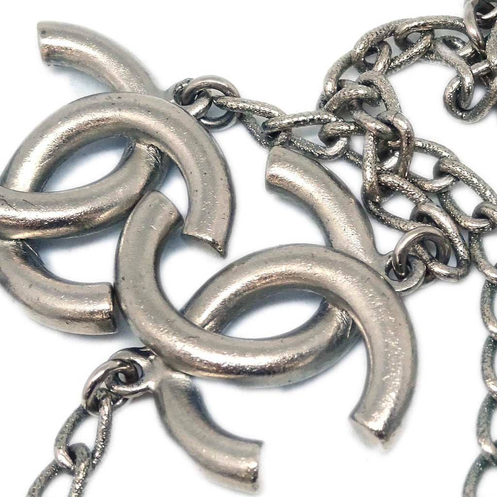 Chanel CC Chain Necklace Rhinestone Silver A15P