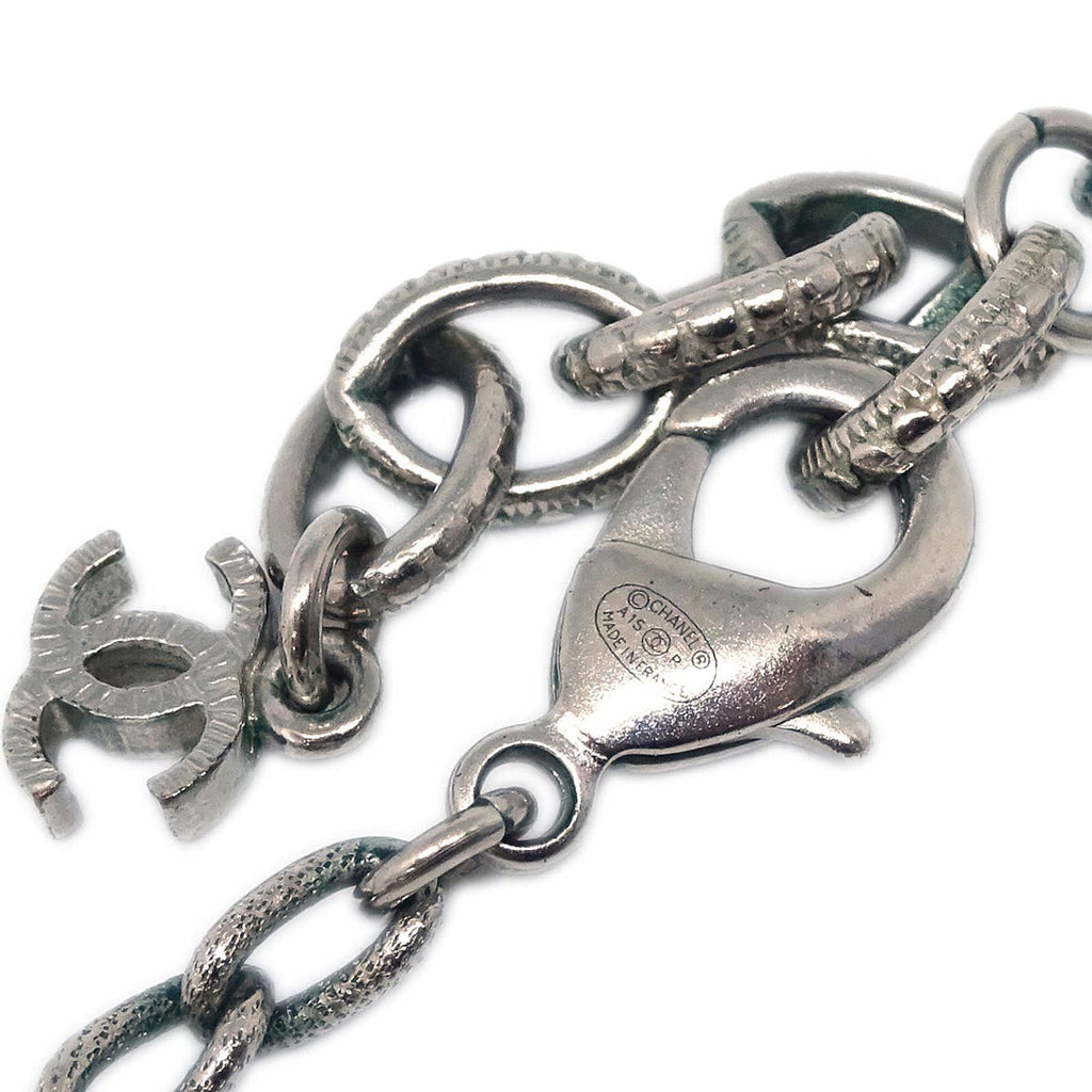 Chanel CC Chain Necklace Rhinestone Silver A15P