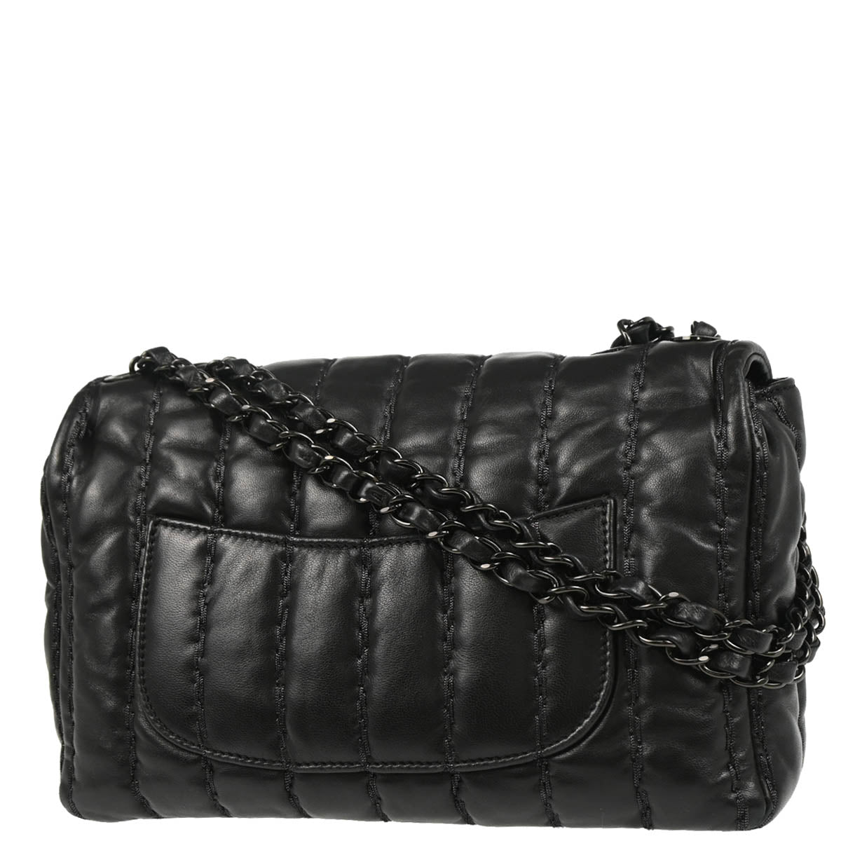 Chanel 2011 Black Lambskin Vertical Stitch Shoulder Bag