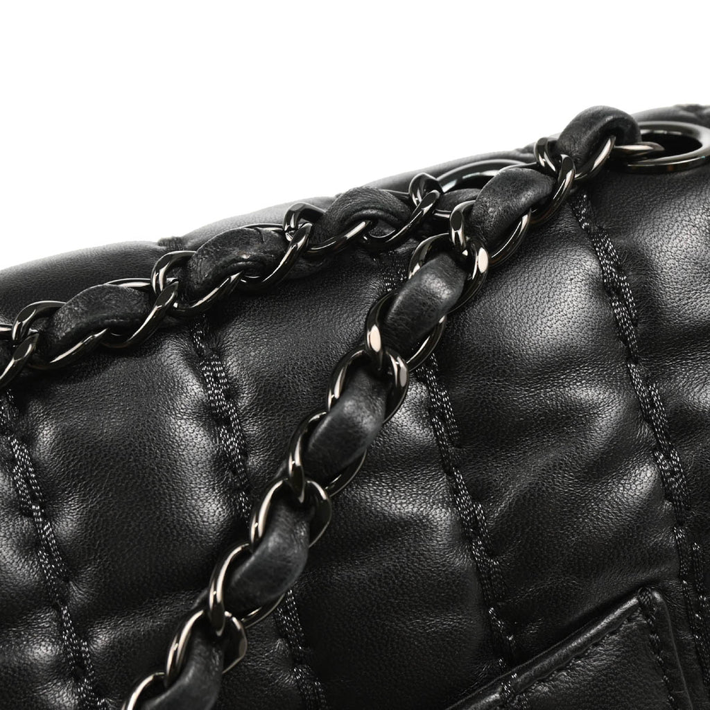 Chanel 2011 Black Lambskin Vertical Stitch Shoulder Bag