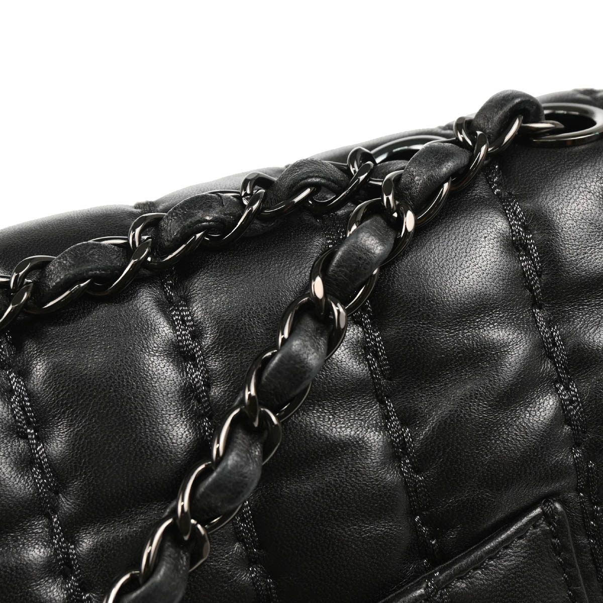 Chanel 2011 Black Lambskin Vertical Stitch Shoulder Bag