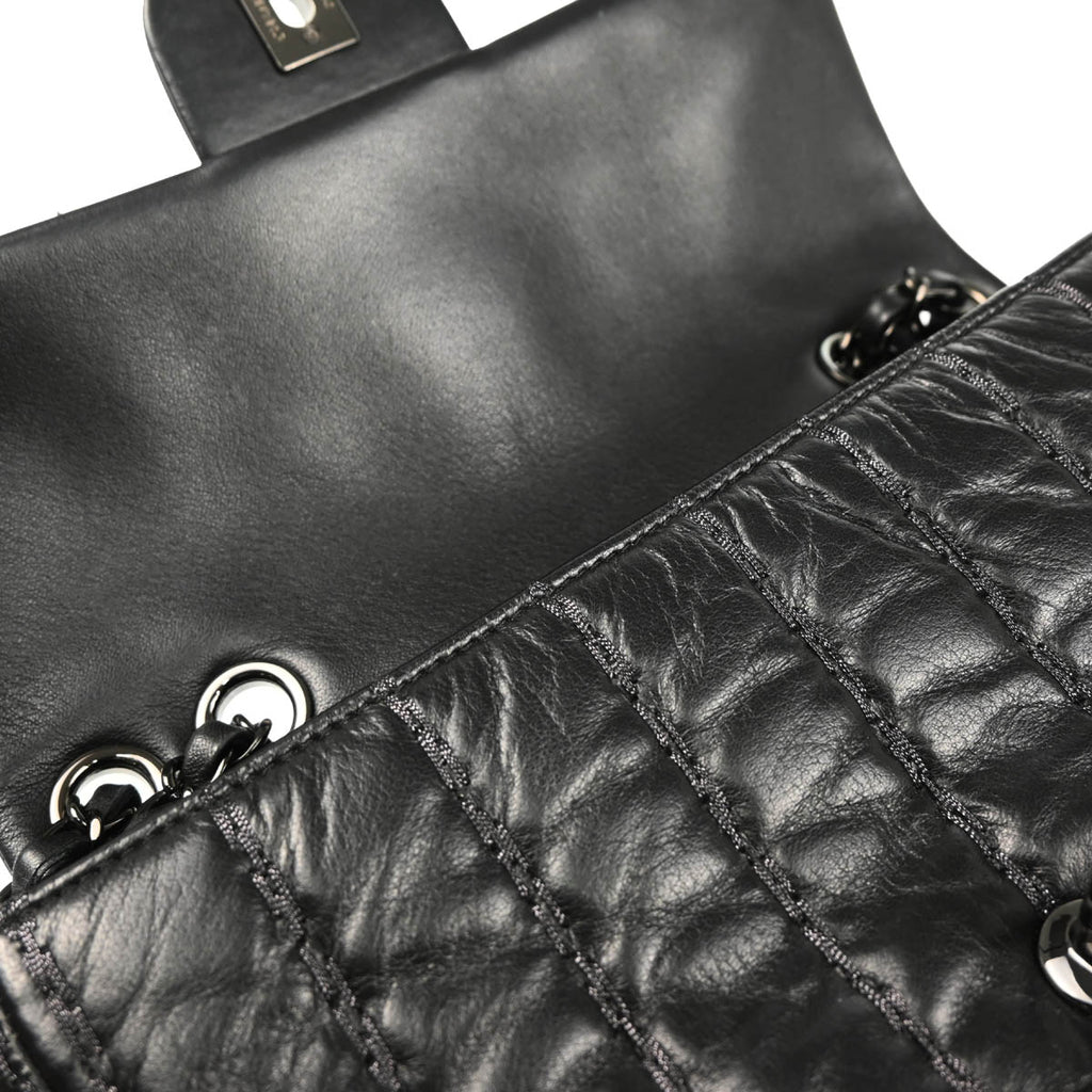 Chanel 2011 Black Lambskin Vertical Stitch Shoulder Bag