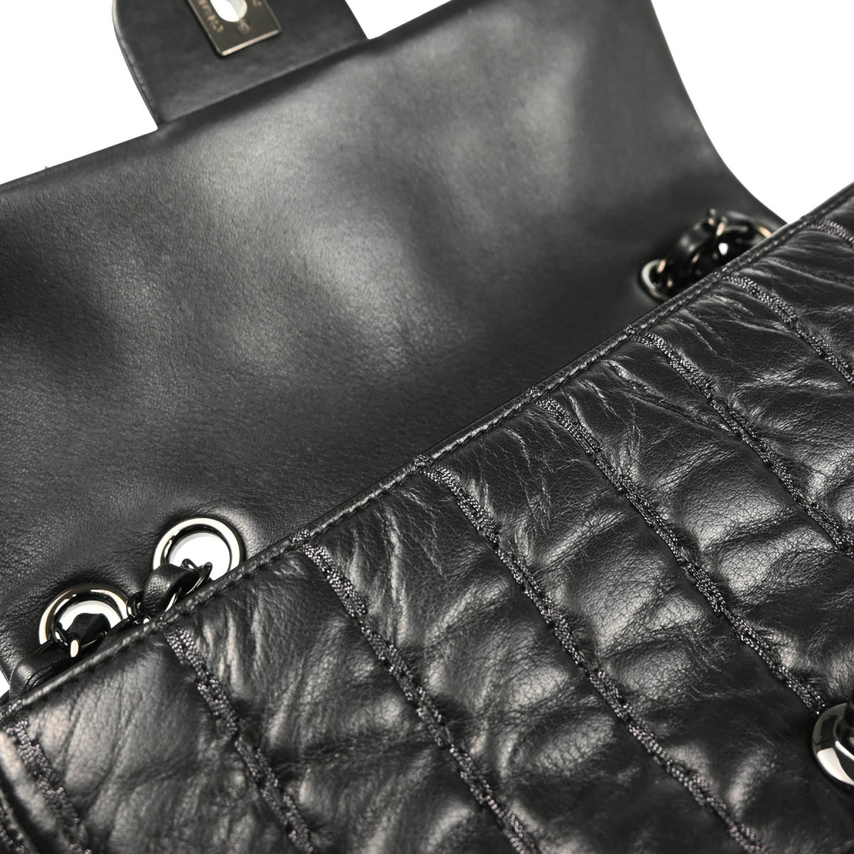Chanel 2011 Black Lambskin Vertical Stitch Shoulder Bag