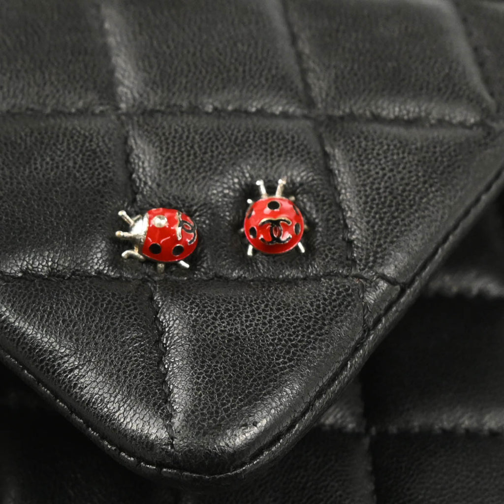 Chanel 2010-2011 Black Lambskin Ladybug Single Flap Shoulder Bag