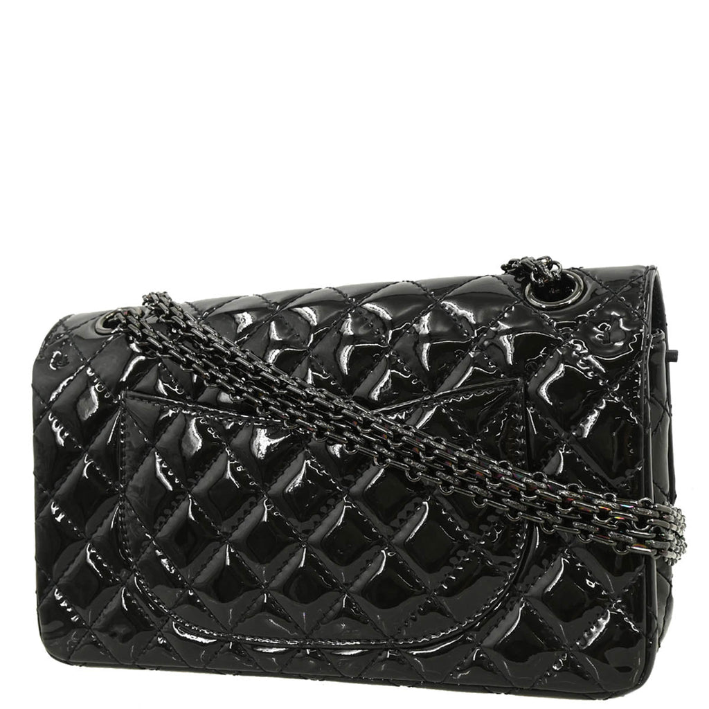 Chanel 2019 Black Patent Leather 2.55 Medium Double Flap Shoulder Bag