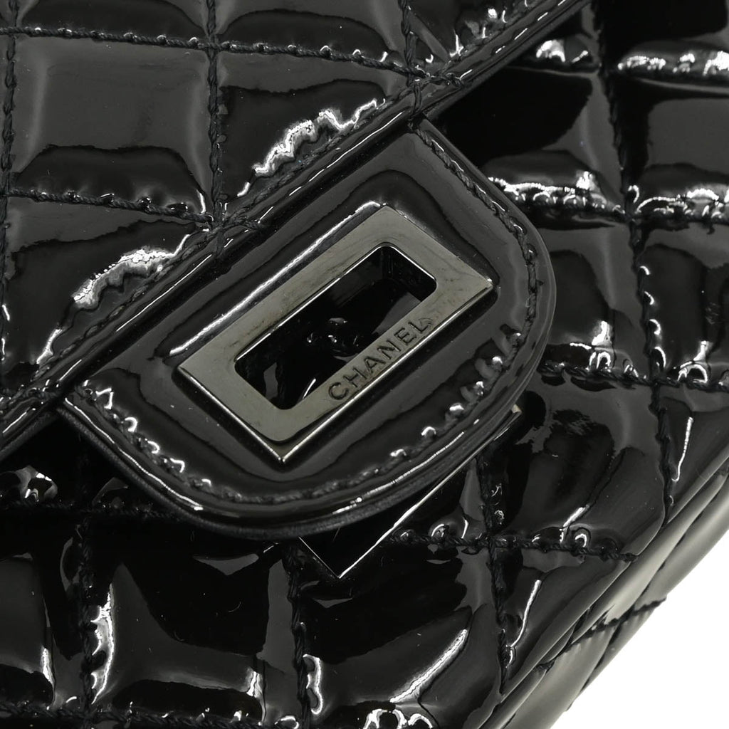Chanel 2019 Black Patent Leather 2.55 Medium Double Flap Shoulder Bag