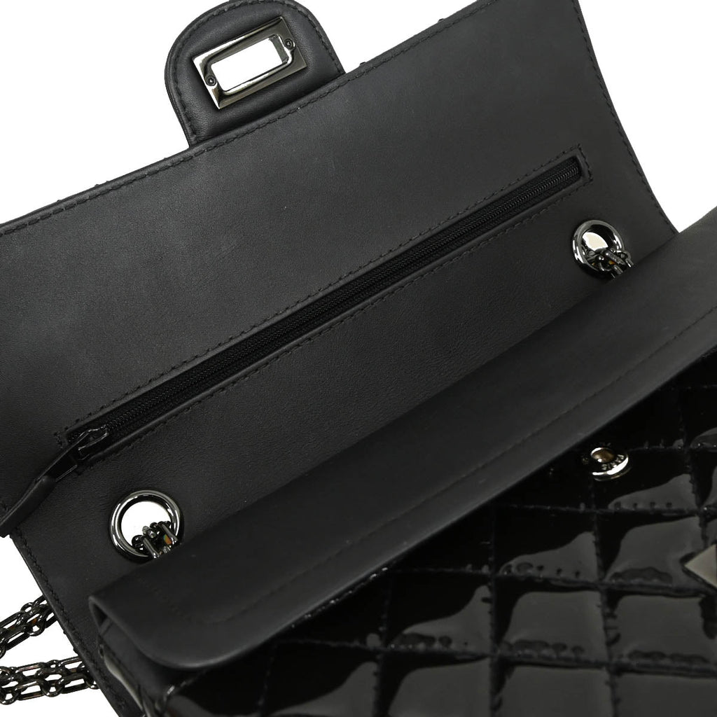 Chanel 2019 Black Patent Leather 2.55 Medium Double Flap Shoulder Bag