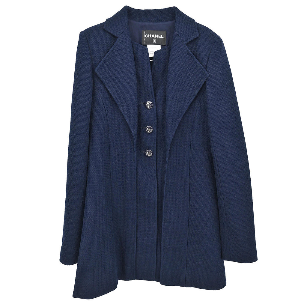 Chanel 2014 Single Breasted Coat Navy #38