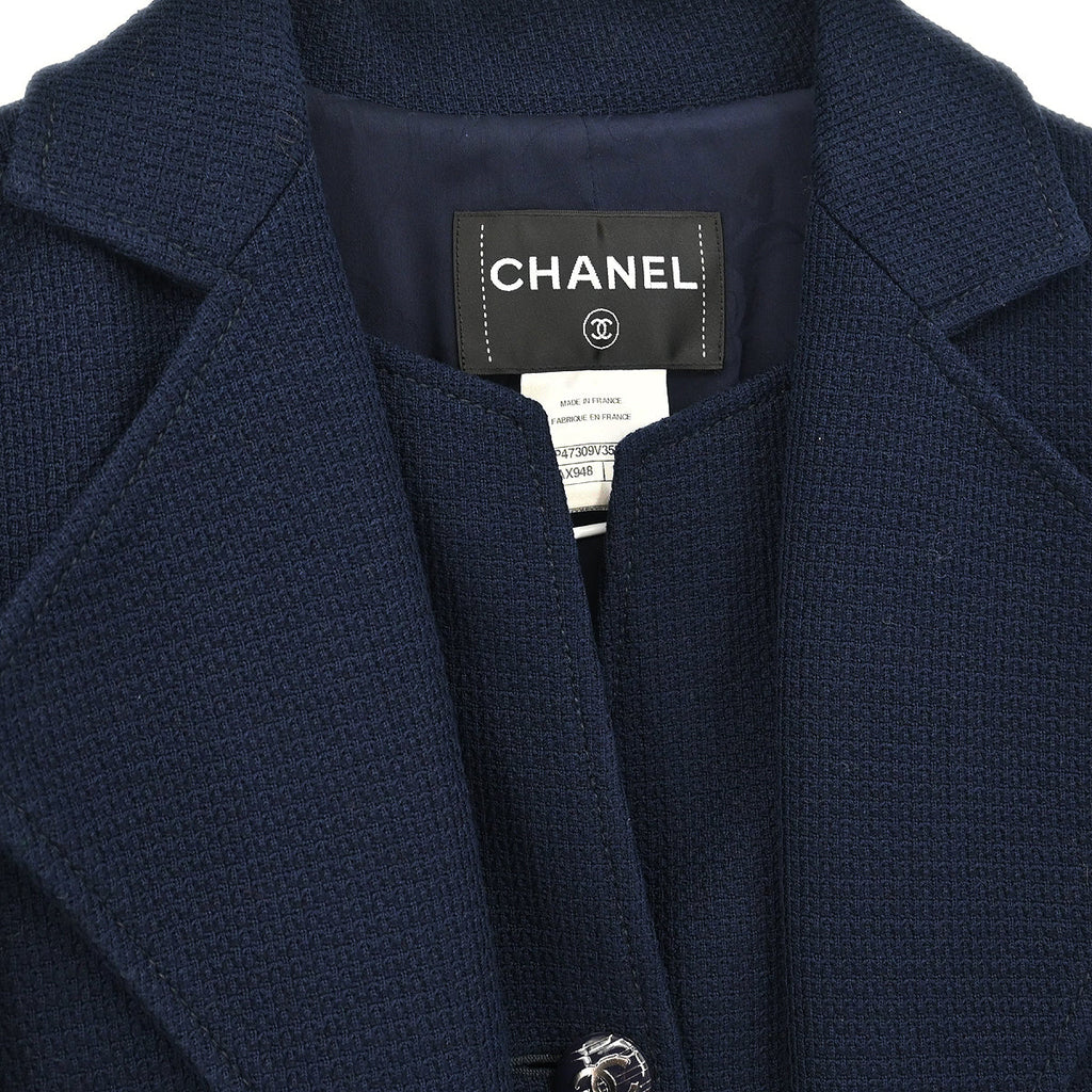 Chanel 2014 Single Breasted Coat Navy #38