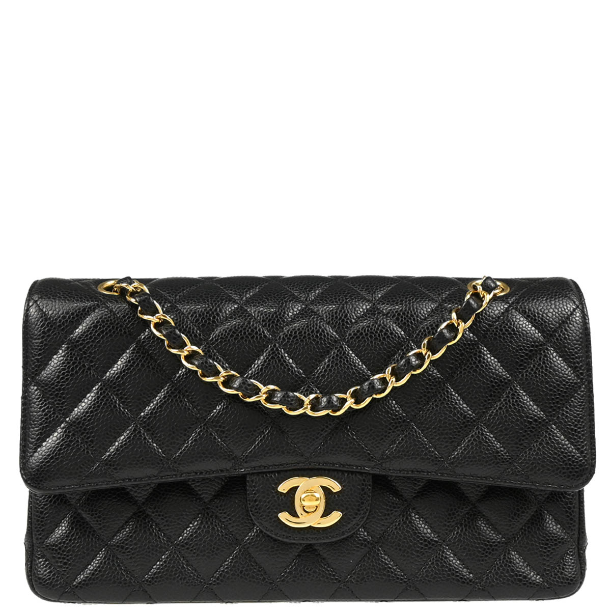 Chanel 2019 Black Caviar Medium Classic Double Flap Shoulder Bag