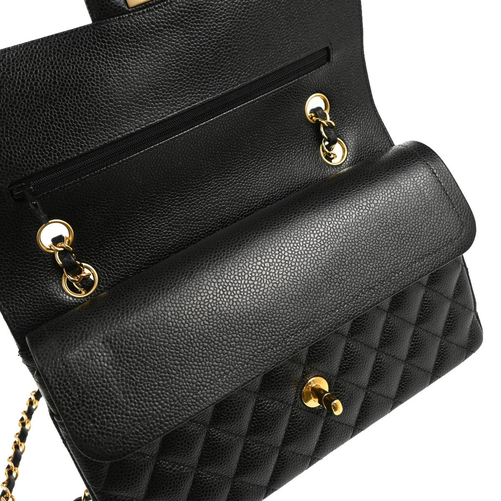 Chanel 2019 Black Caviar Medium Classic Double Flap Shoulder Bag