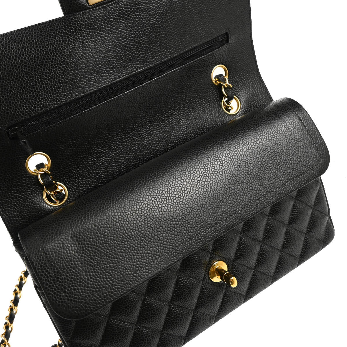 Chanel 2019 Black Caviar Medium Classic Double Flap Shoulder Bag