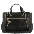 Chanel 2017 Black Denim Calfskin 2way Shoulder Tote Handbag