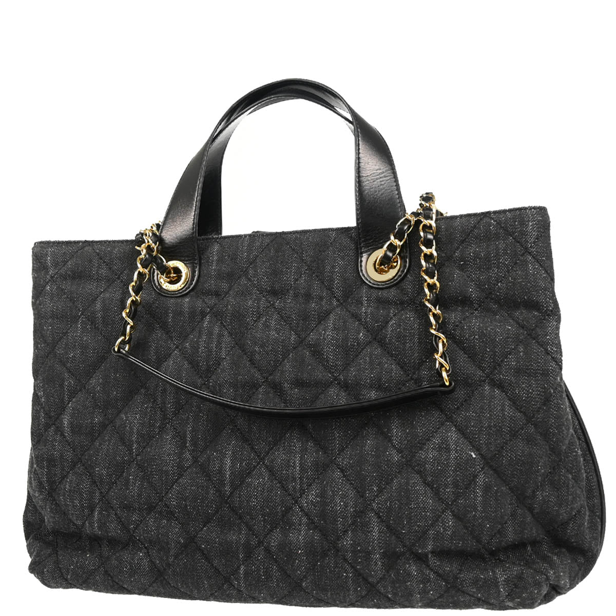 Chanel 2017 Black Denim Calfskin 2way Shoulder Tote Handbag