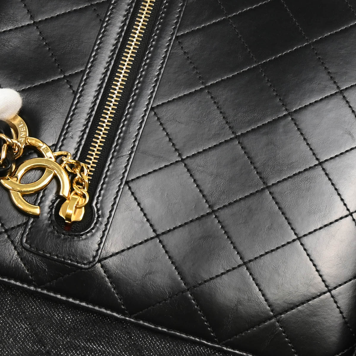 Chanel 2017 Black Denim Calfskin 2way Shoulder Tote Handbag