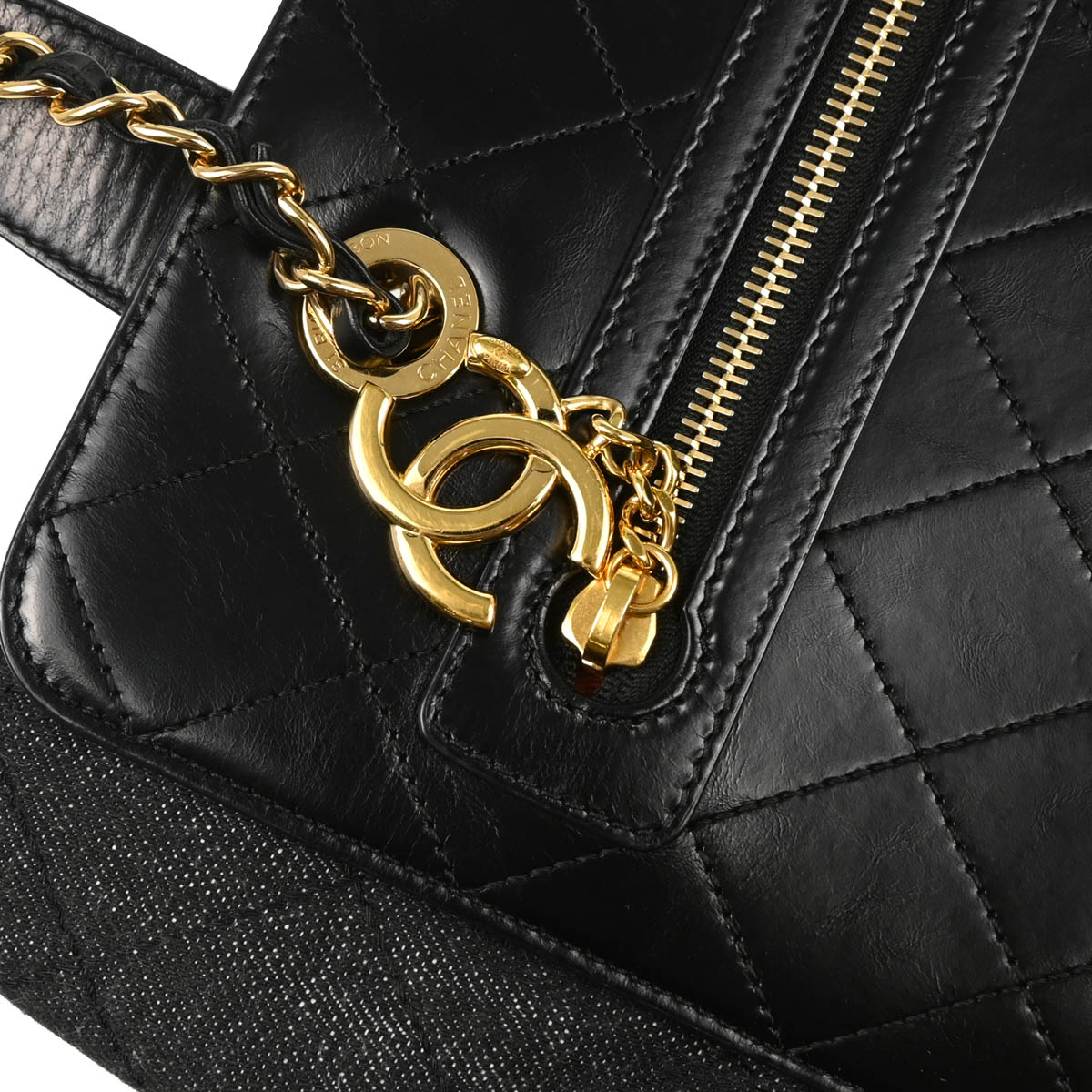 Chanel 2017 Black Denim Calfskin 2way Shoulder Tote Handbag
