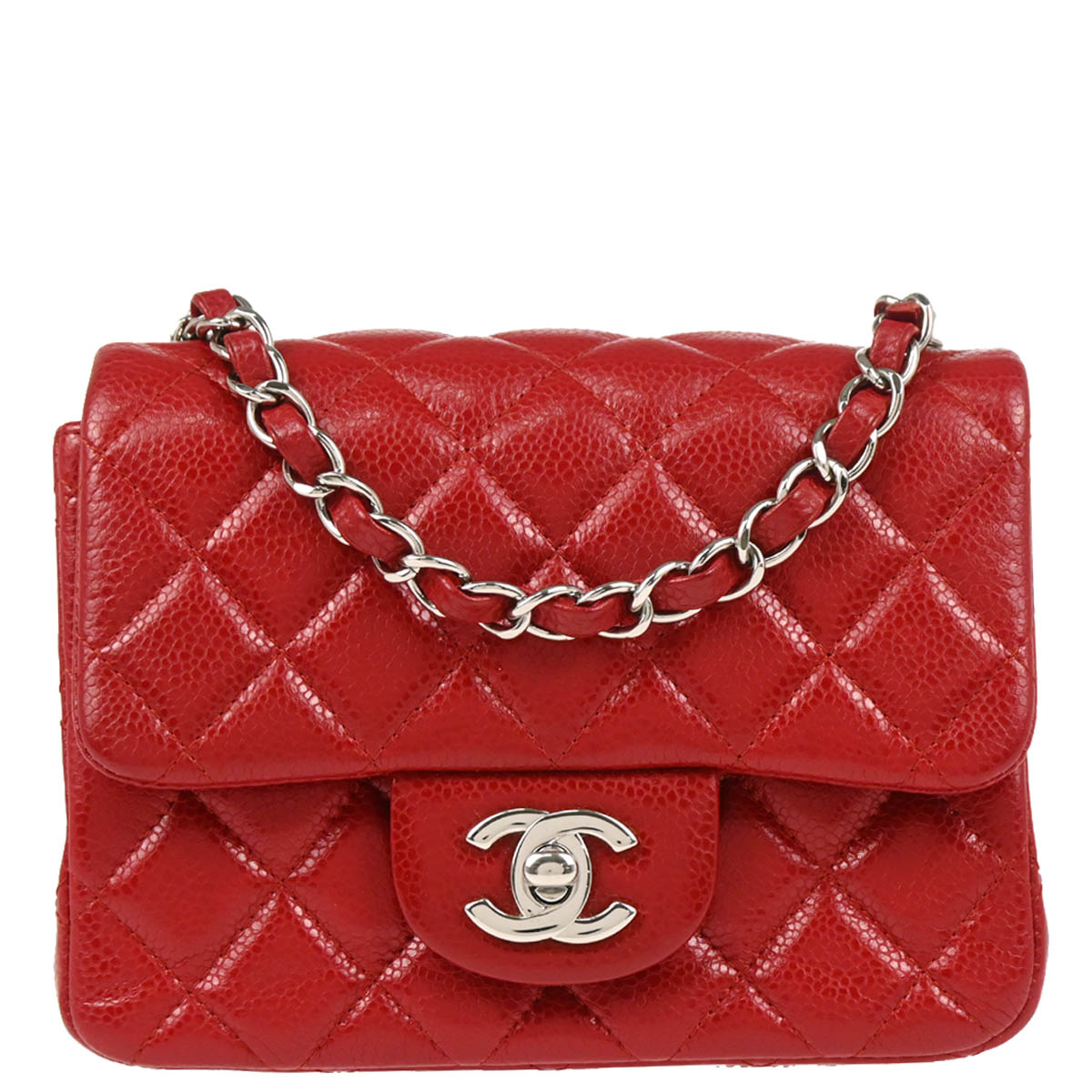 Chanel 2012 Red Calfskin Mini Classic Square Flap Shoulder Bag