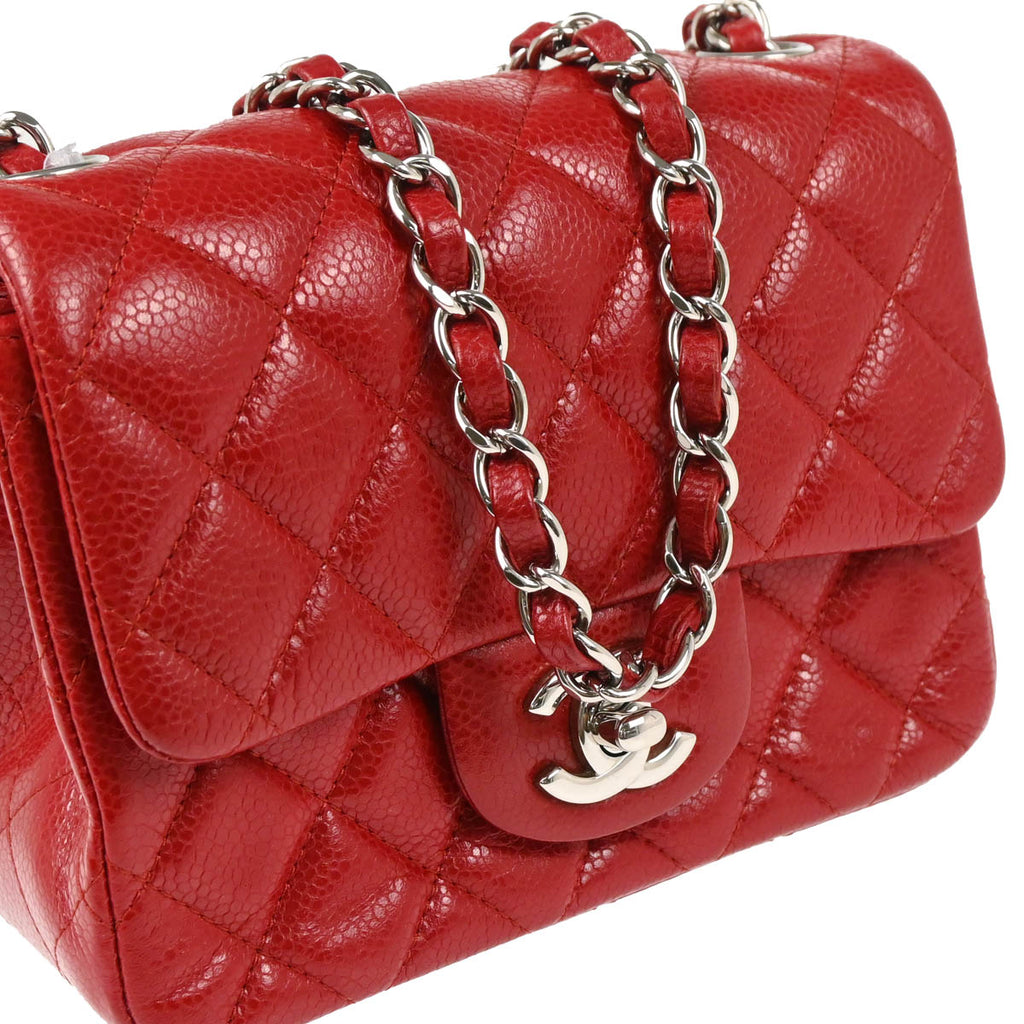 Chanel 2012 Red Calfskin Mini Classic Square Flap Shoulder Bag
