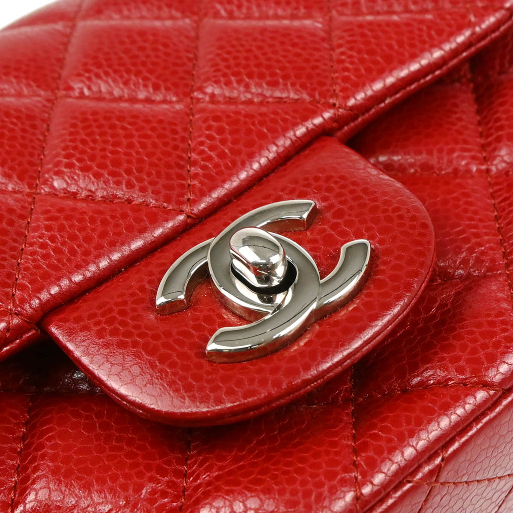 Chanel 2012 Red Calfskin Mini Classic Square Flap Shoulder Bag
