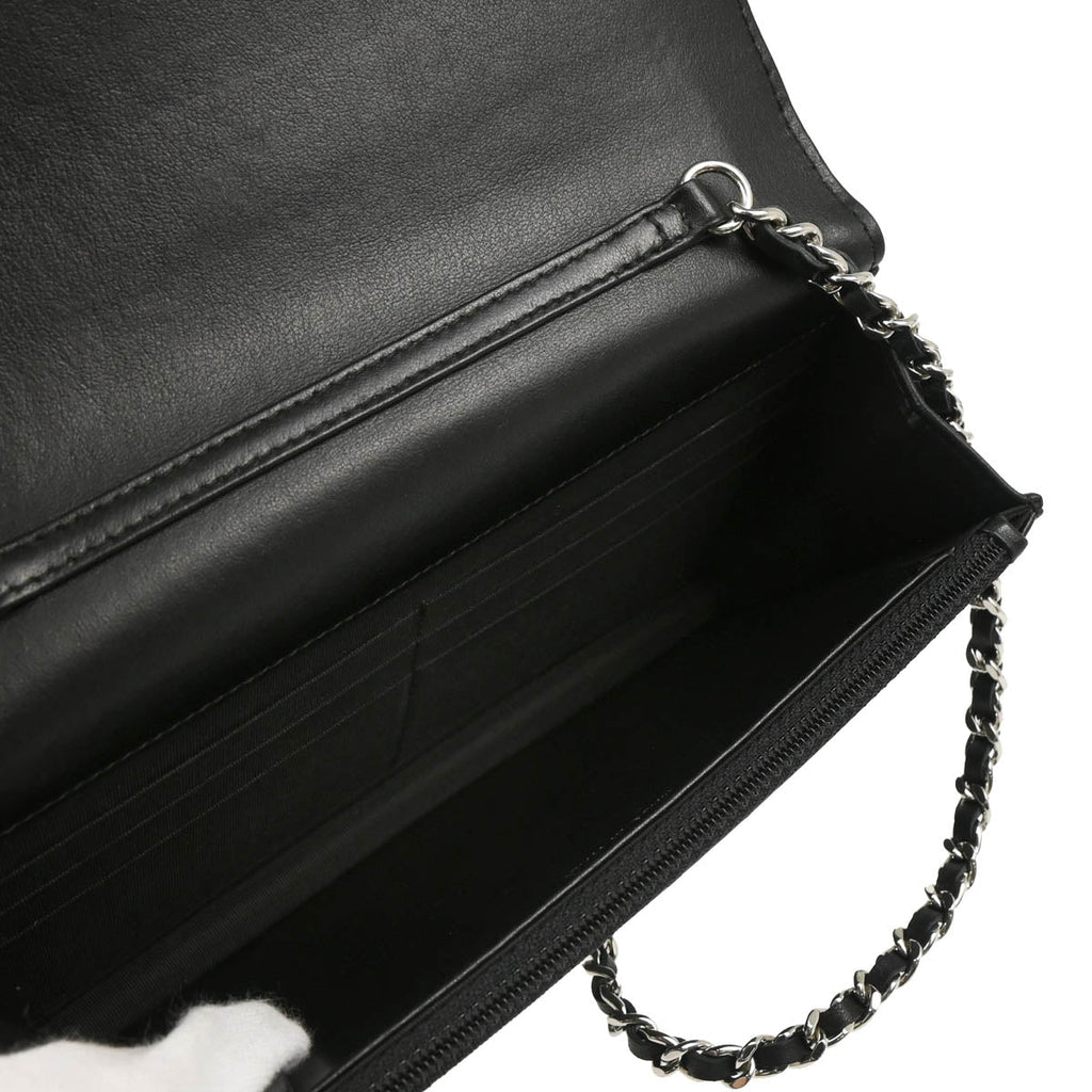 Chanel 2018 Black Lambskin Chevron Tassel WOC Shoulder Wallet Bag