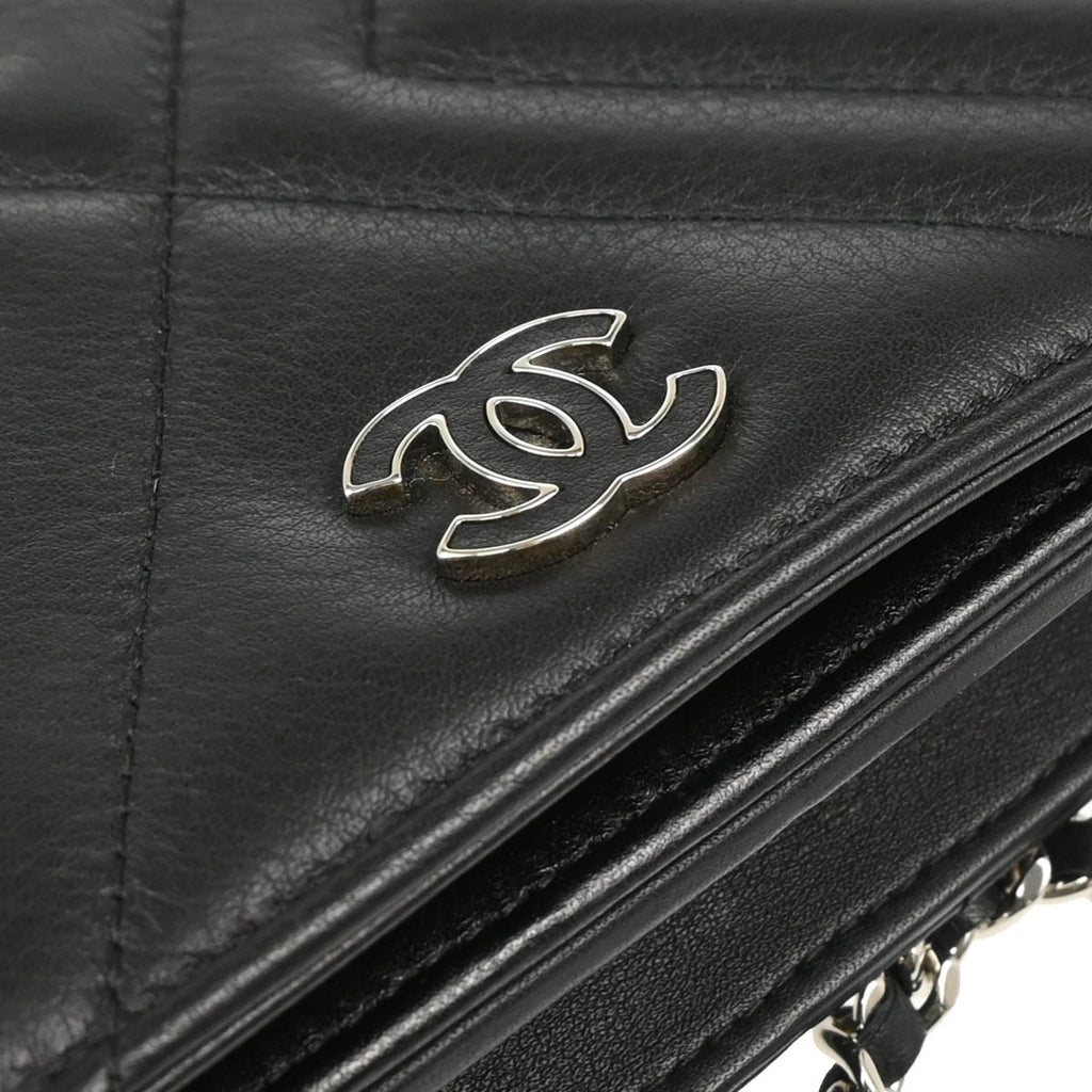 Chanel 2018 Black Lambskin Chevron Tassel WOC Shoulder Wallet Bag