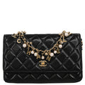 Chanel 2019 Black Lambskin Costume Pearl WOC Shoulder Wallet Bag