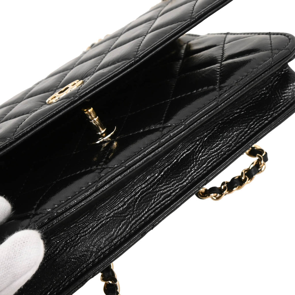 Chanel 2019 Black Lambskin Costume Pearl WOC Shoulder Wallet Bag