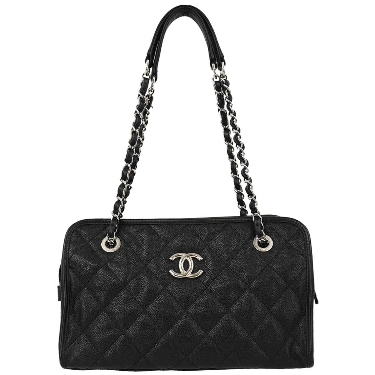 Chanel 2012-2013 Black Caviar Chain Tote Shoulder Bag