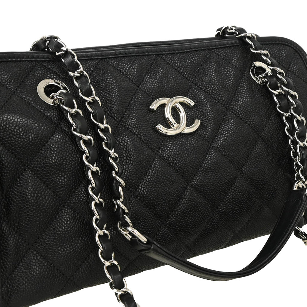 Chanel 2012-2013 Black Caviar Chain Tote Shoulder Bag