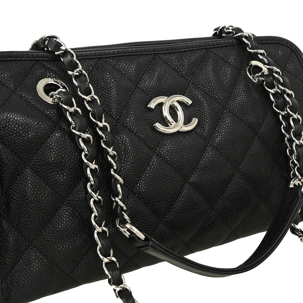 Chanel 2012-2013 Black Caviar Chain Tote Shoulder Bag