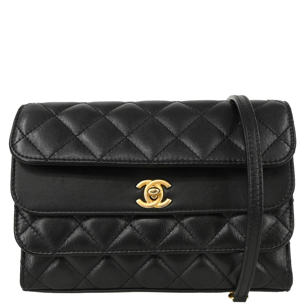 Chanel 2019 Black Lambskin Triple Flap Shoulder Bag