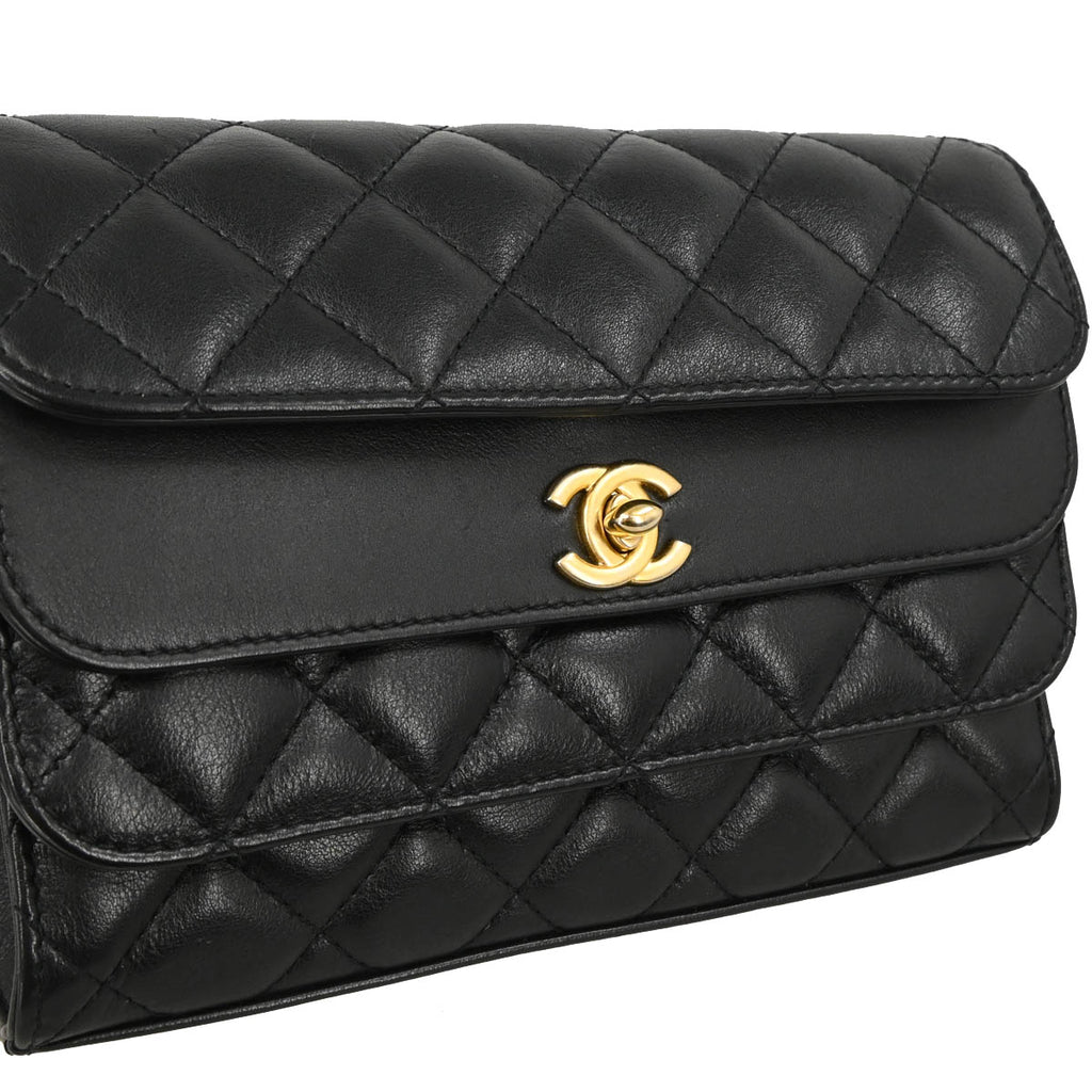 Chanel 2019 Black Lambskin Triple Flap Shoulder Bag