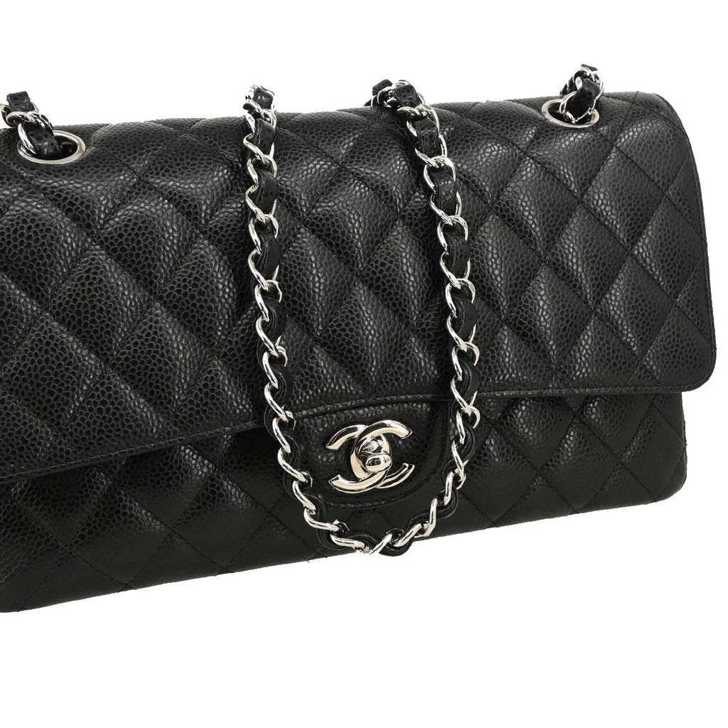 Chanel 2018 Black Caviar Medium Classic Double Flap Shoulder Bag