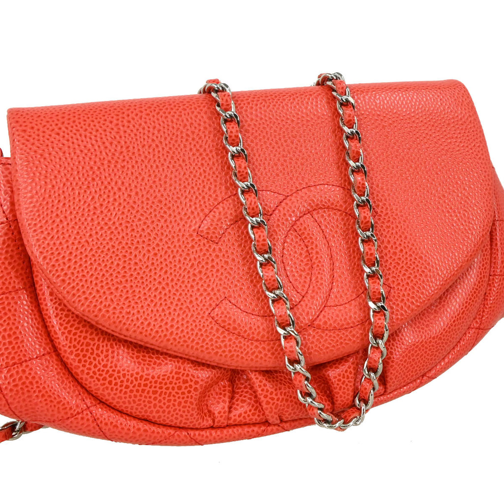 Chanel 2013-2014 Red Caviar Half Moon WOC Shoulder Wallet Bag