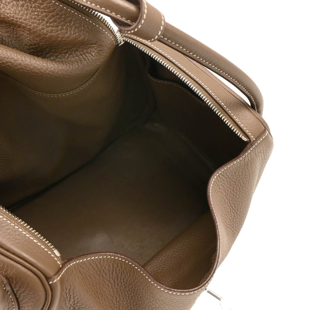 Hermes 2010 Etoupe Gray Taurillon Clemence Lindy 34 Shoulder Bag