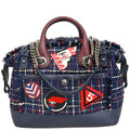 Chanel 2016-2017 Navy Tweed Caviar Airline 2way Shoulder Bowling Bag Handbag