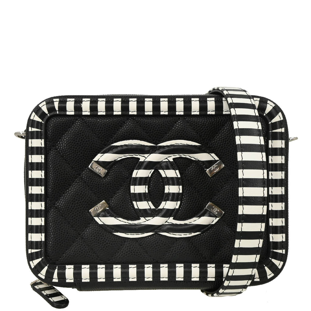Chanel 2019 Black Caviar Filigree Vanity Shoulder Bag