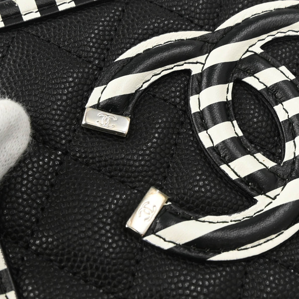 Chanel 2019 Black Caviar Filigree Vanity Shoulder Bag