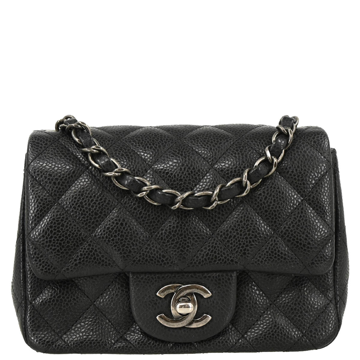 Chanel 2014-2015 Black Caviar Mini Classic Square Flap Shoulder Bag