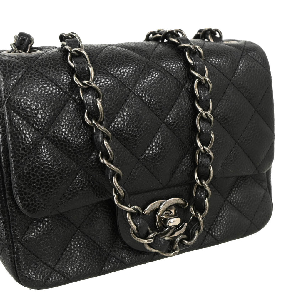 Chanel 2014-2015 Black Caviar Mini Classic Square Flap Shoulder Bag