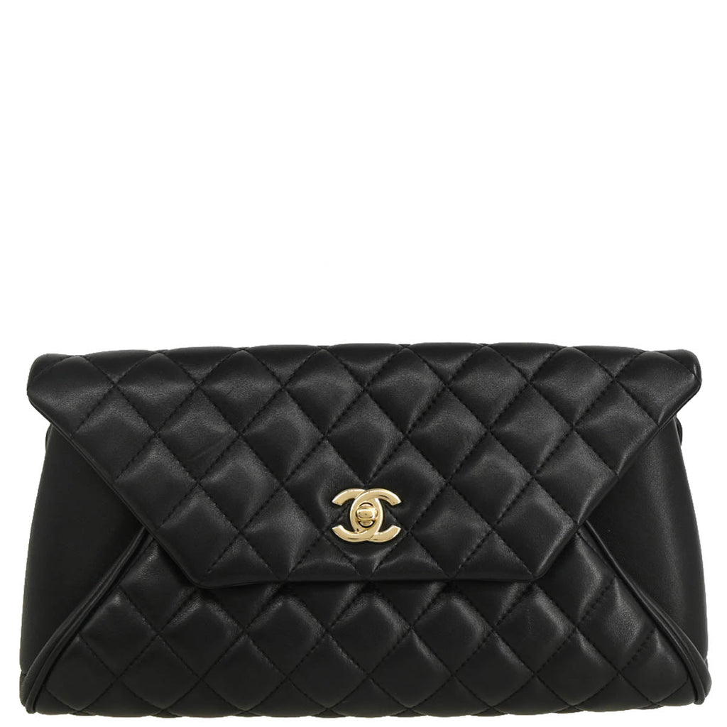 Chanel 2018 Black Lambskin Pouch Clutch Bag